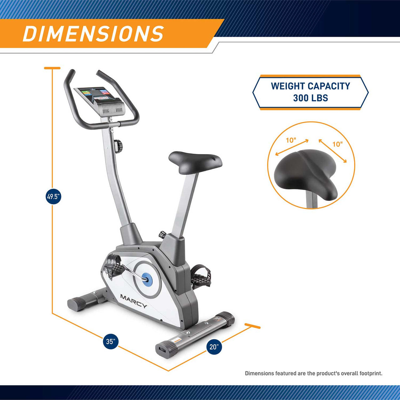 The Magnetic Upright Bike NS-40504U by Marcy  is 49.5 inches tall, 35 inches wide and 20 inches long