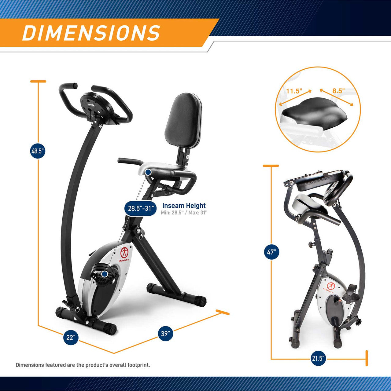 The Marcy Foldable Exercise Bike with High Back Seat NS-653 folds to save space