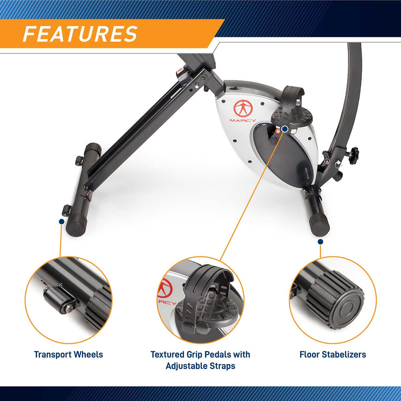 The Marcy Foldable Exercise Bike with High Back Seat NS-653 has pedal loops to secure your feet