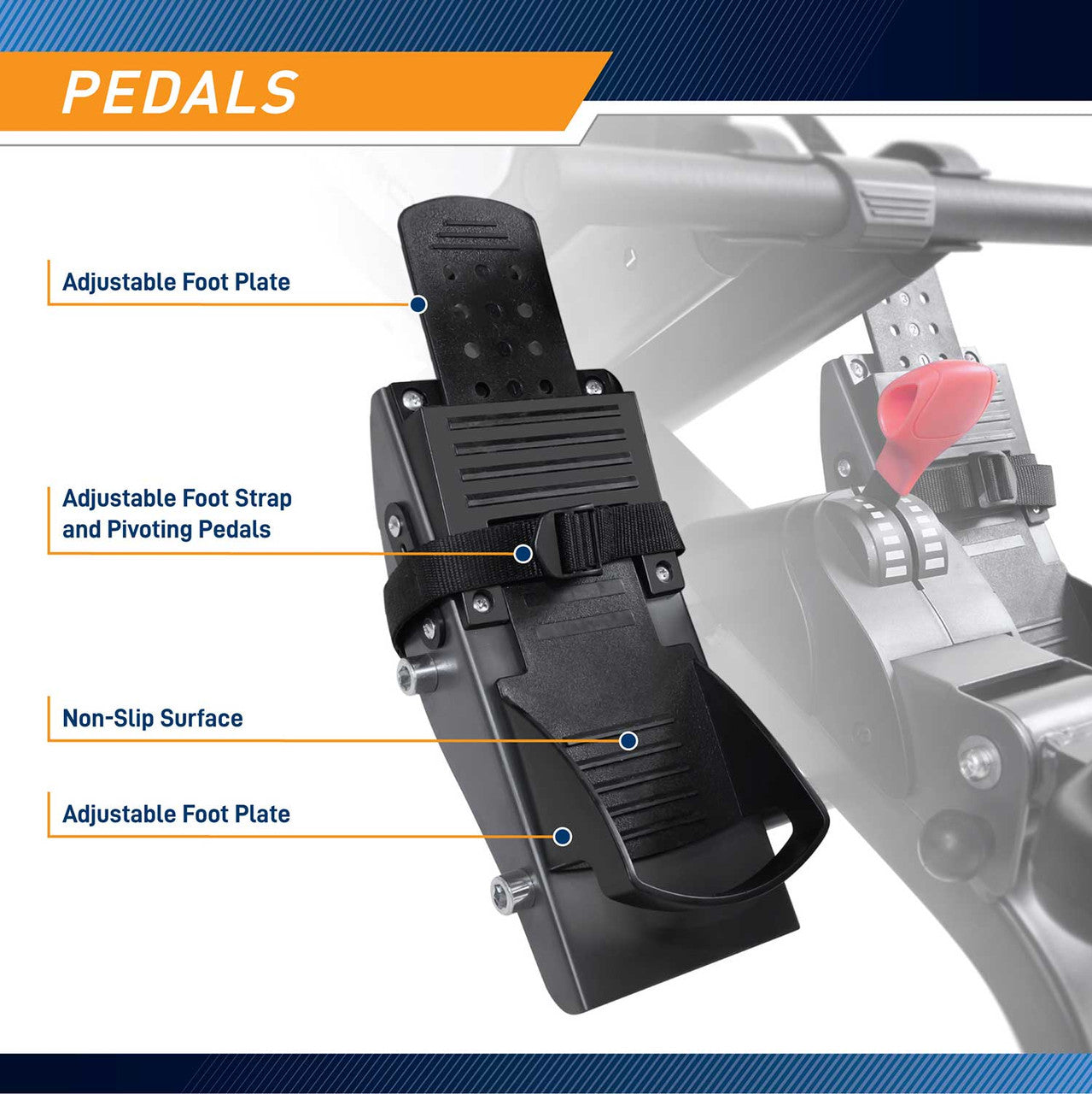 The Marcy Turbine Rower NS-6050RE has sturdy and secure pedals