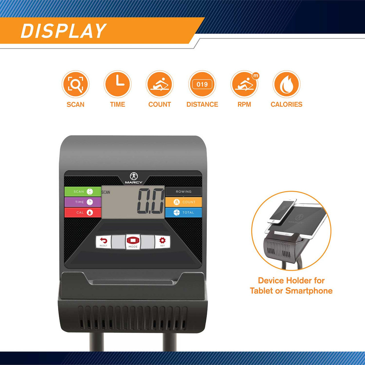 The Rowing Machine Marcy NS-40503RW includes a digital display to help you keep track of your fat burning progress
