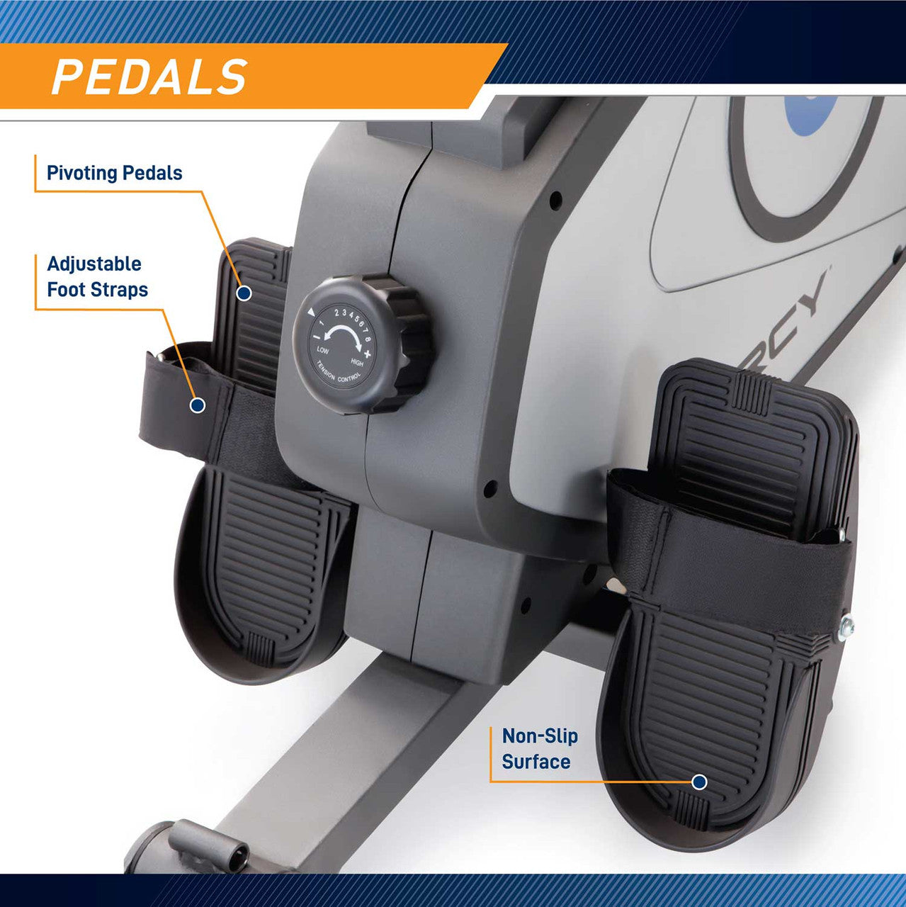 The Rowing Machine Marcy NS-40503RW has large looped pedals for added safety