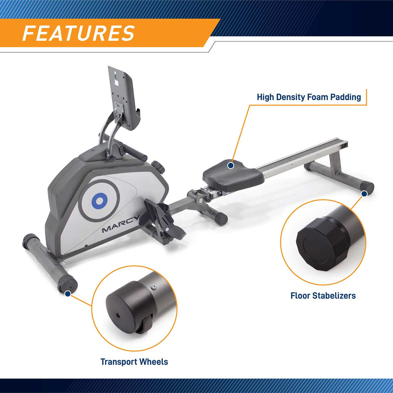 The Rowing Machine Marcy NS-40503RW has transportation wheels to help move the rower easily