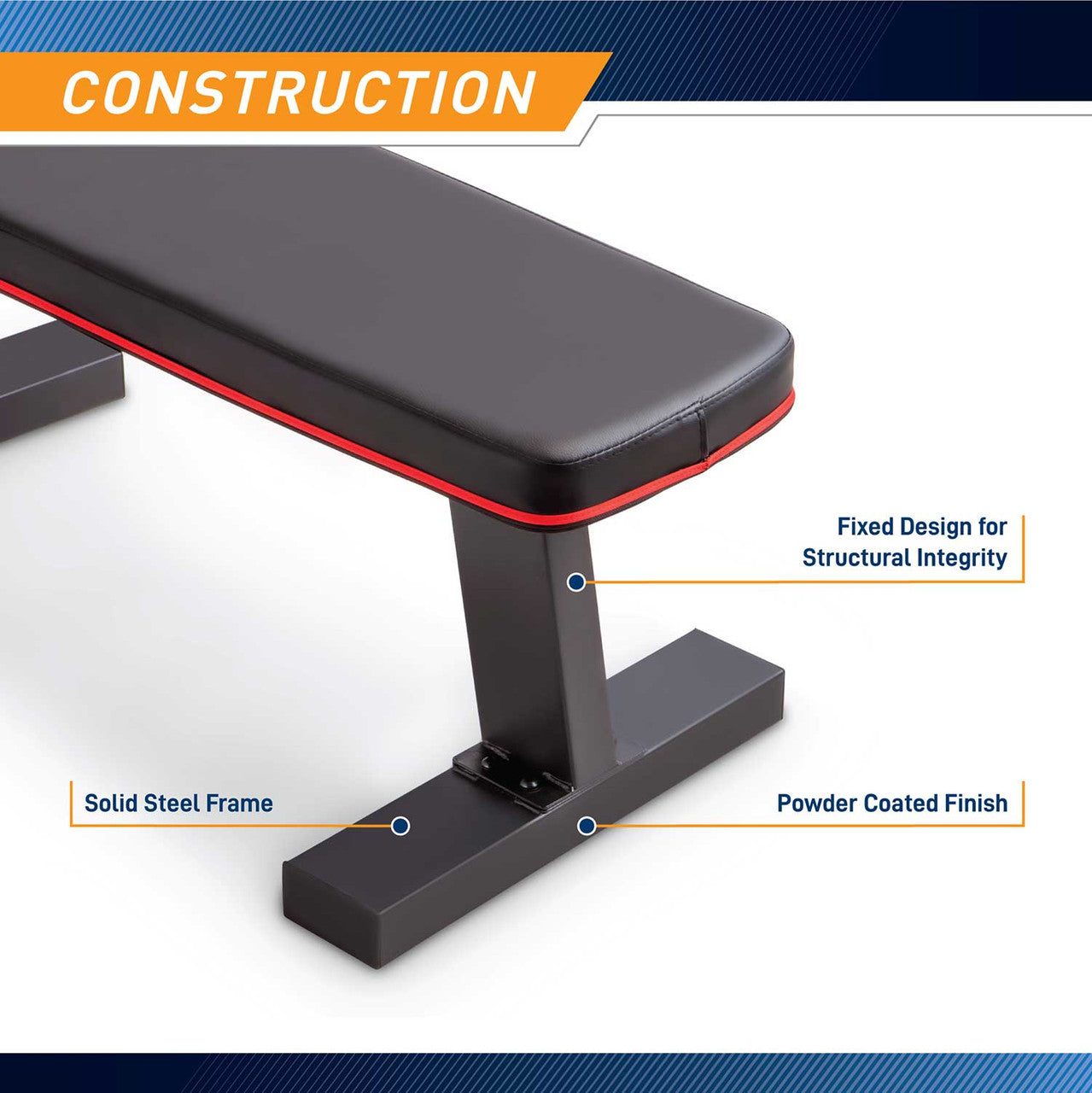 The Marcy SB-10510 Flat Bench has a sturdy steel foundation