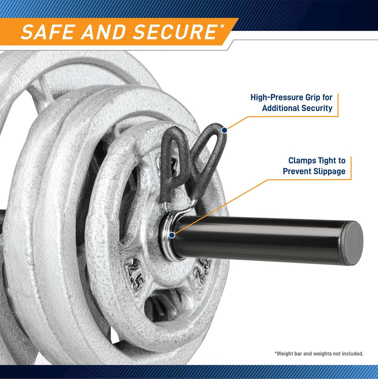 The Standard Bar Spring Clip Collars RBC-2 high pressure grip provides additional security for your weight plates