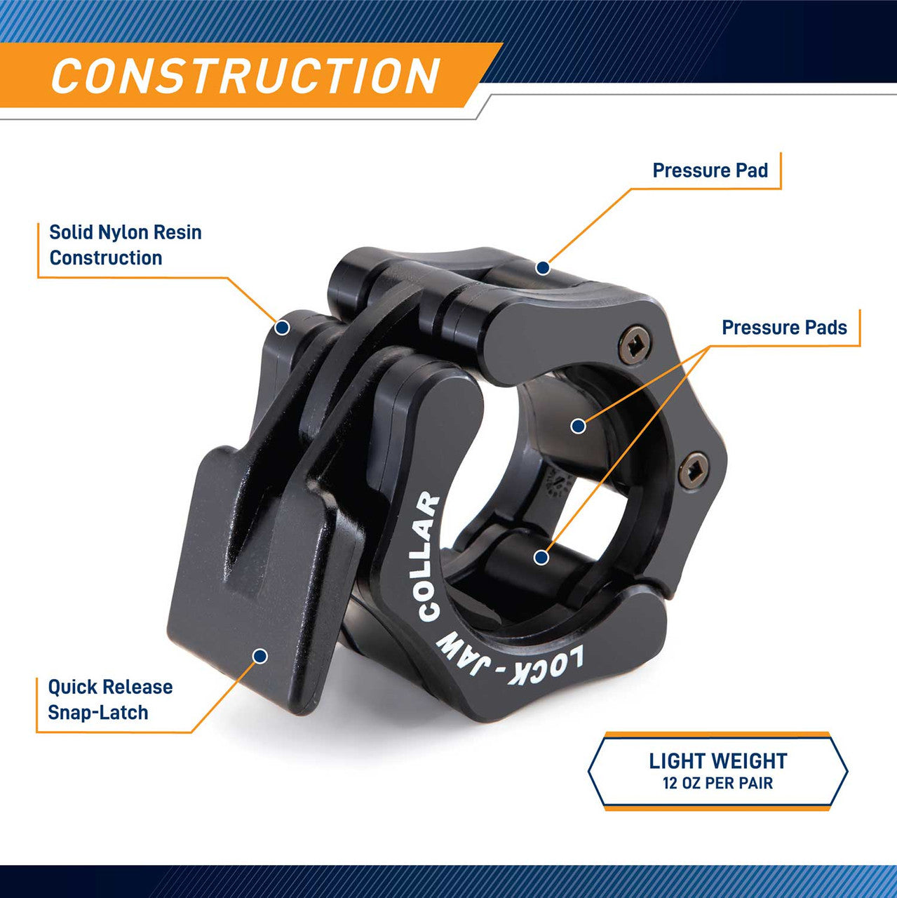 The SteelBody OBC-5 Lock Jaw Collars is composed of  a solid nylon resin