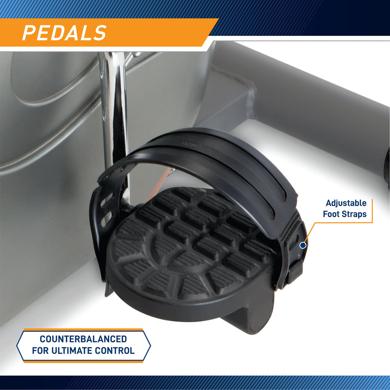 The Upright Exercise Bike ME-708 has gripped pedals with a loop for added safety