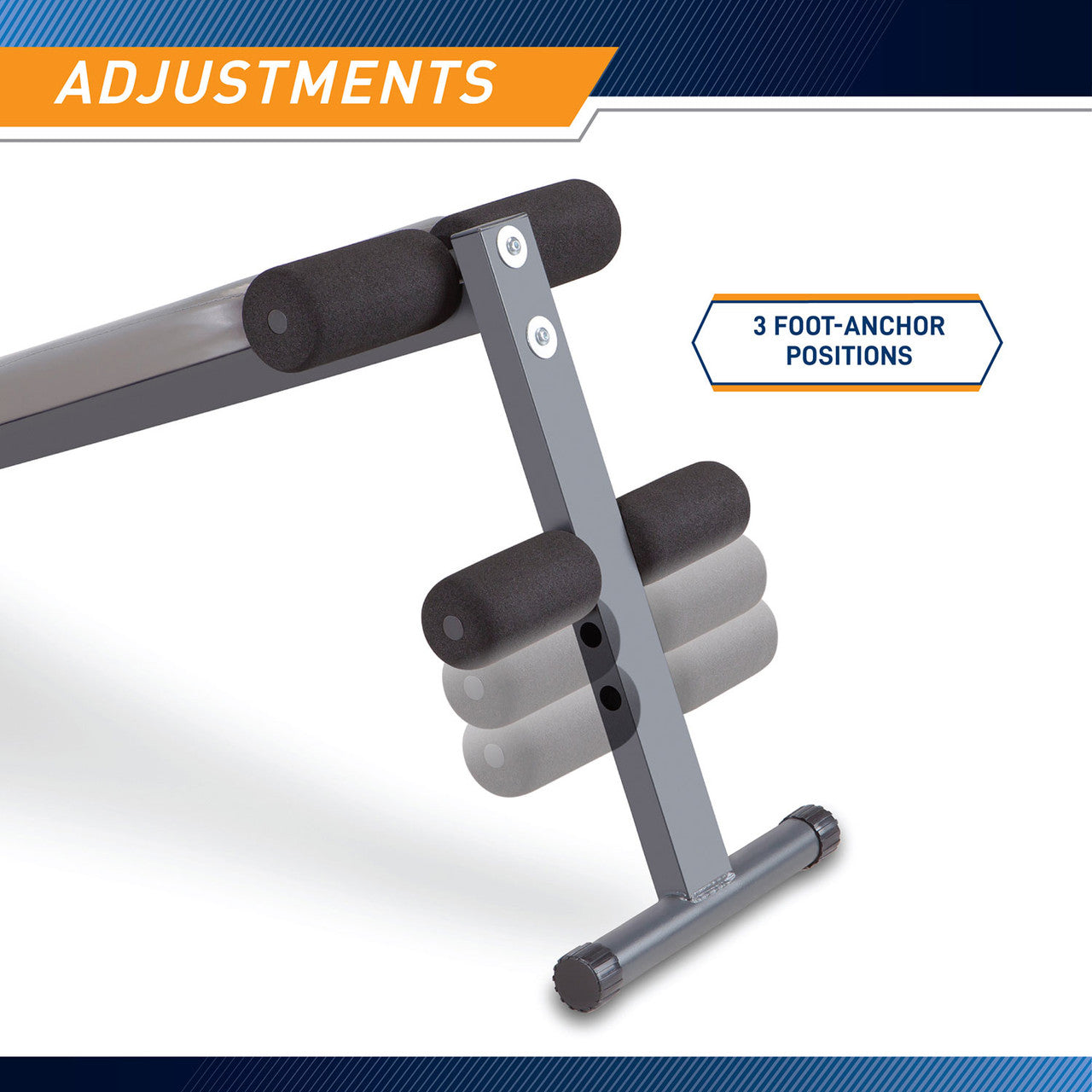Utility Slant Board  Marcy Apex JD-1.2 - Infographic - Adjustable Foam Rollers Anchor Positions