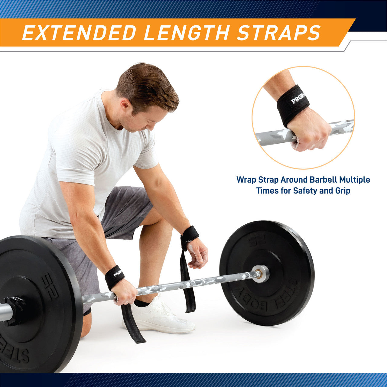 Weight Lifting Straps to Improve Grip (Pair) ProIron PRO-ZLD01-1 - Infographic - Extended Length Straps