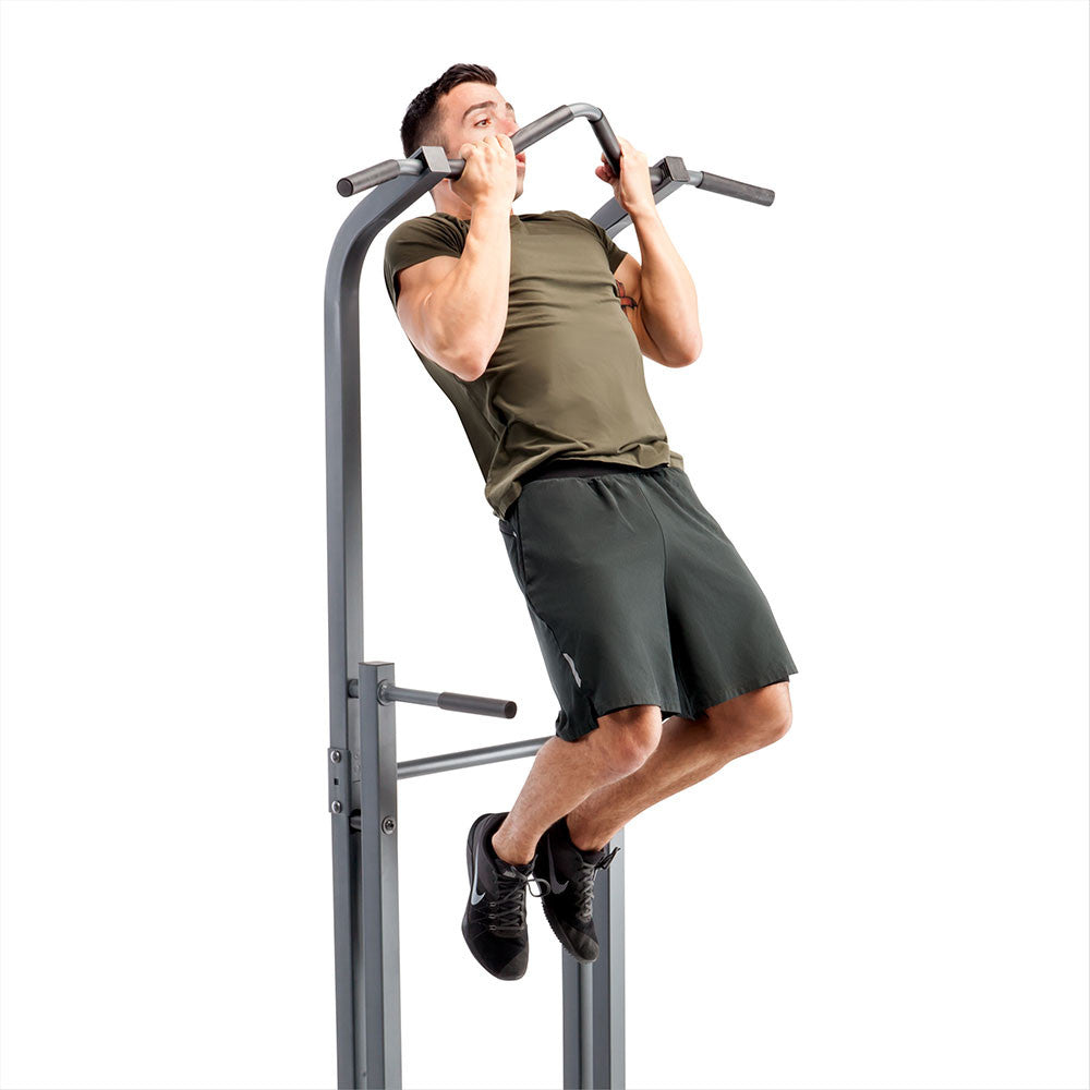 The Marcy Power Tower Multi-functional Home Gym Dip Station | TC-5580 includes a multi-grip pull-up bar