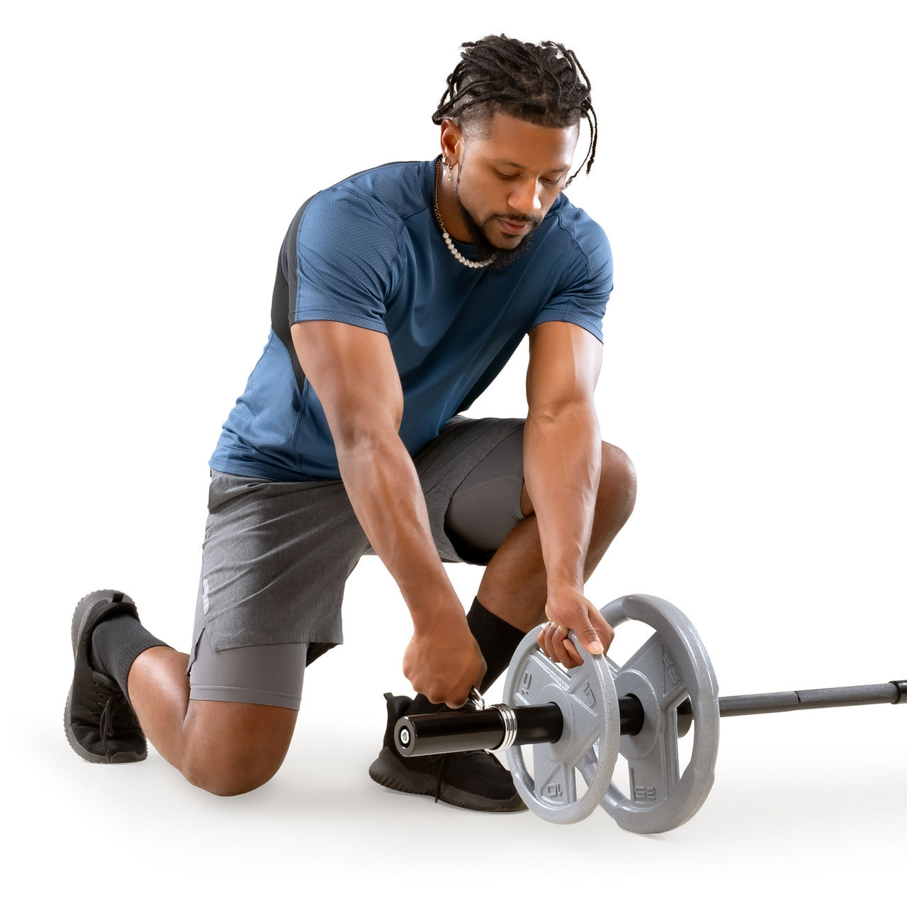 110lb Olympic Weight Set MCW-110  - Model Adding Plates to Weight Bar
