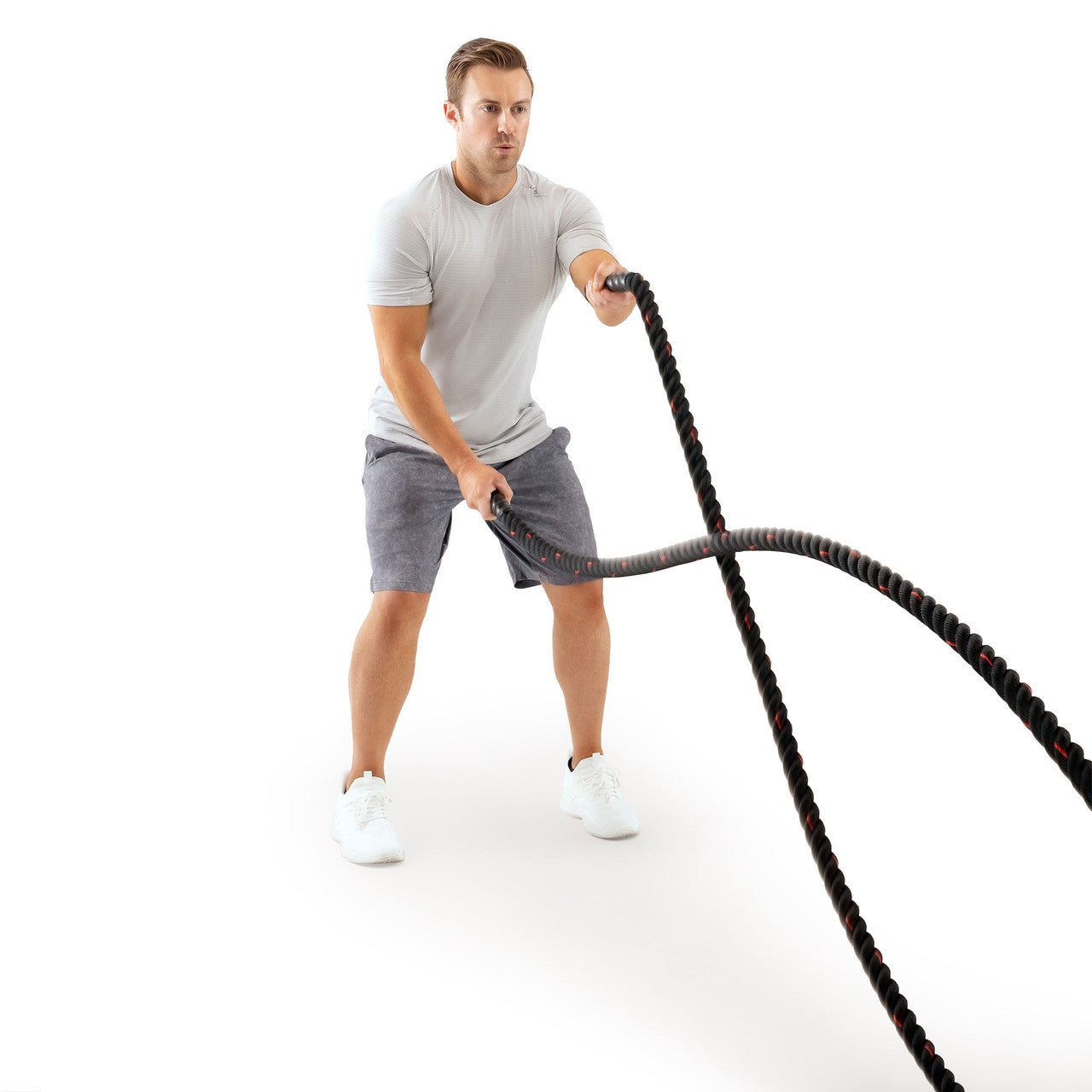 12 M (40 ft) Battle Ropes 38mm (1.5 Inch) Diamater Heavy Exercise Rope  ProIron PRO-ZS01-2 - In Use by Model 2