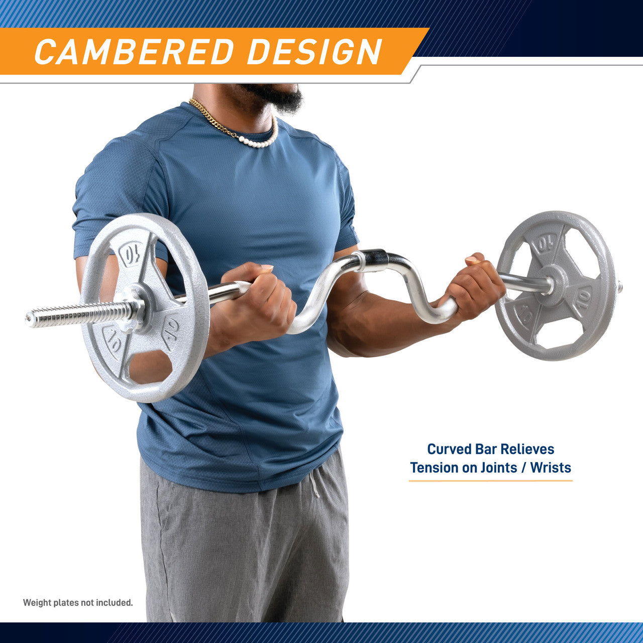 2-Piece Standard Super Curl Bar Marcy SCB-248 - Infographic - Cambered Design