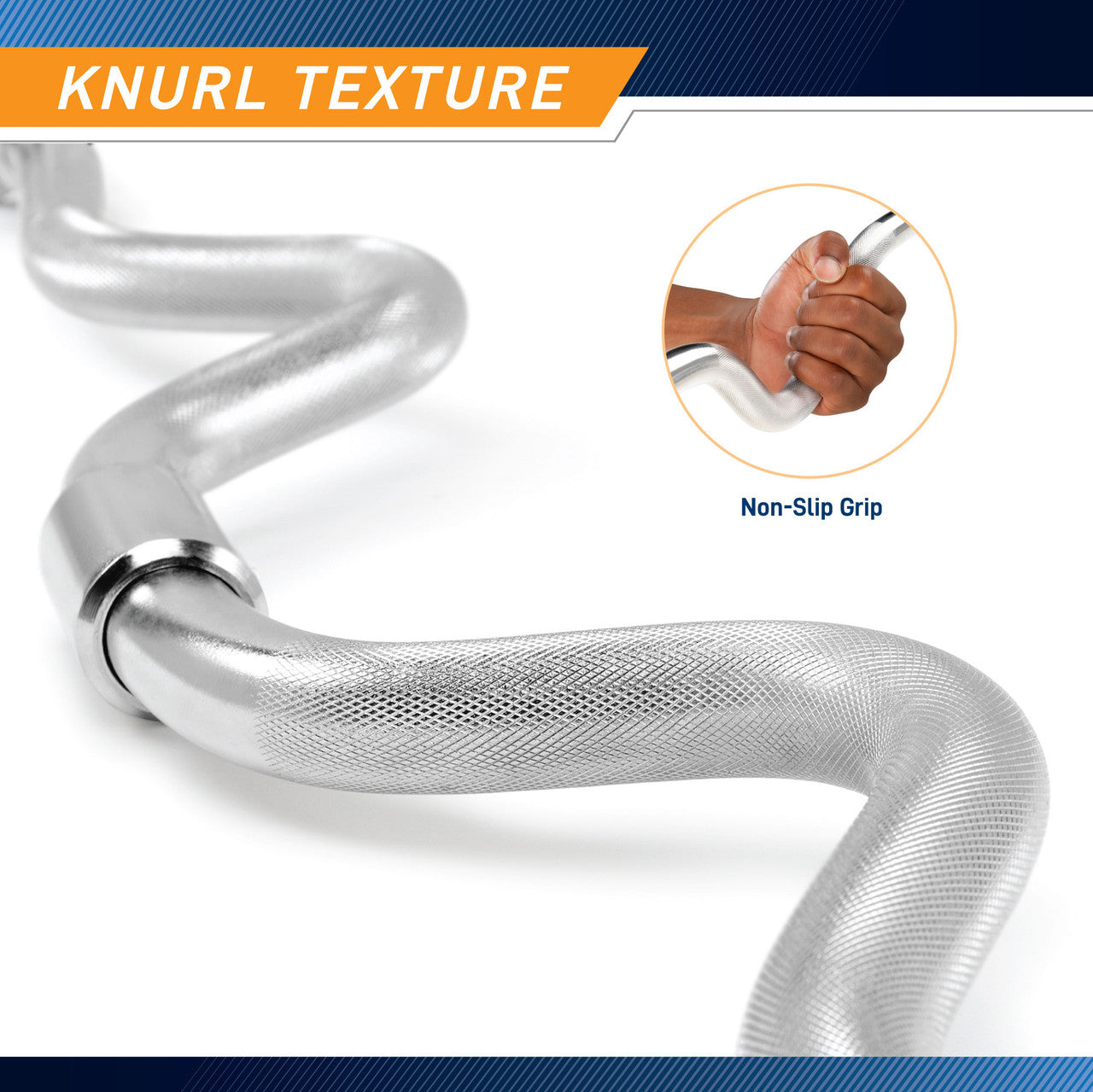2-Piece Standard Super Curl Bar Marcy SCB-248 - Infographic - Knurl Texture