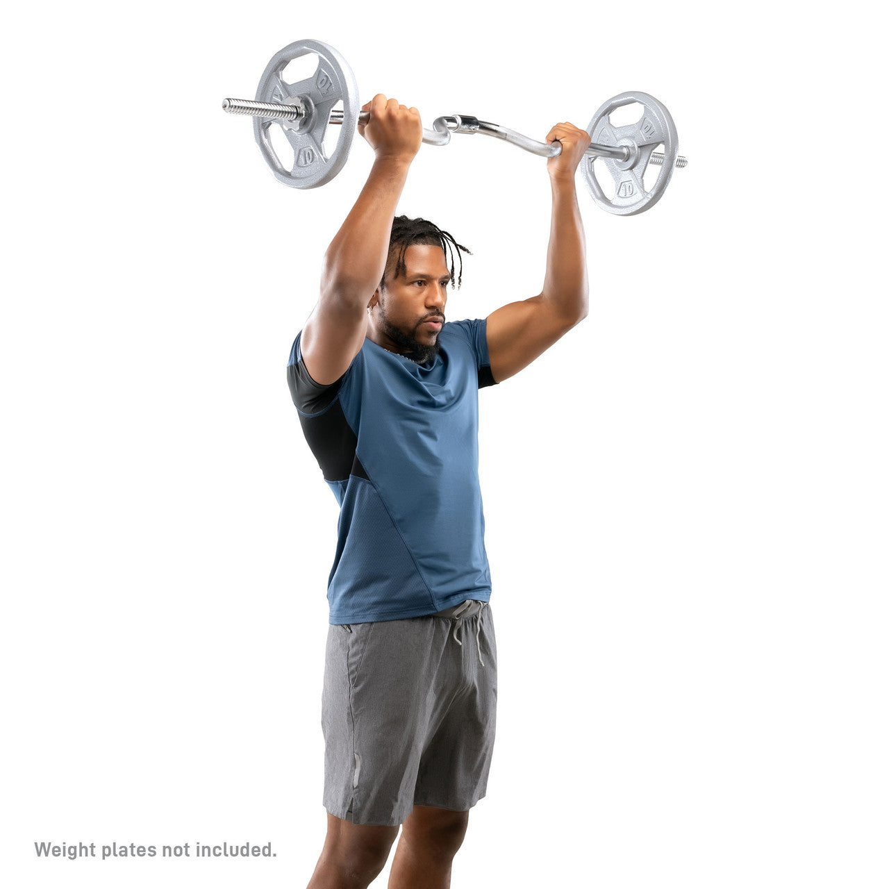 2-Piece Standard Super Curl Bar Marcy SCB-248 - Model doing Ovehead Curls
