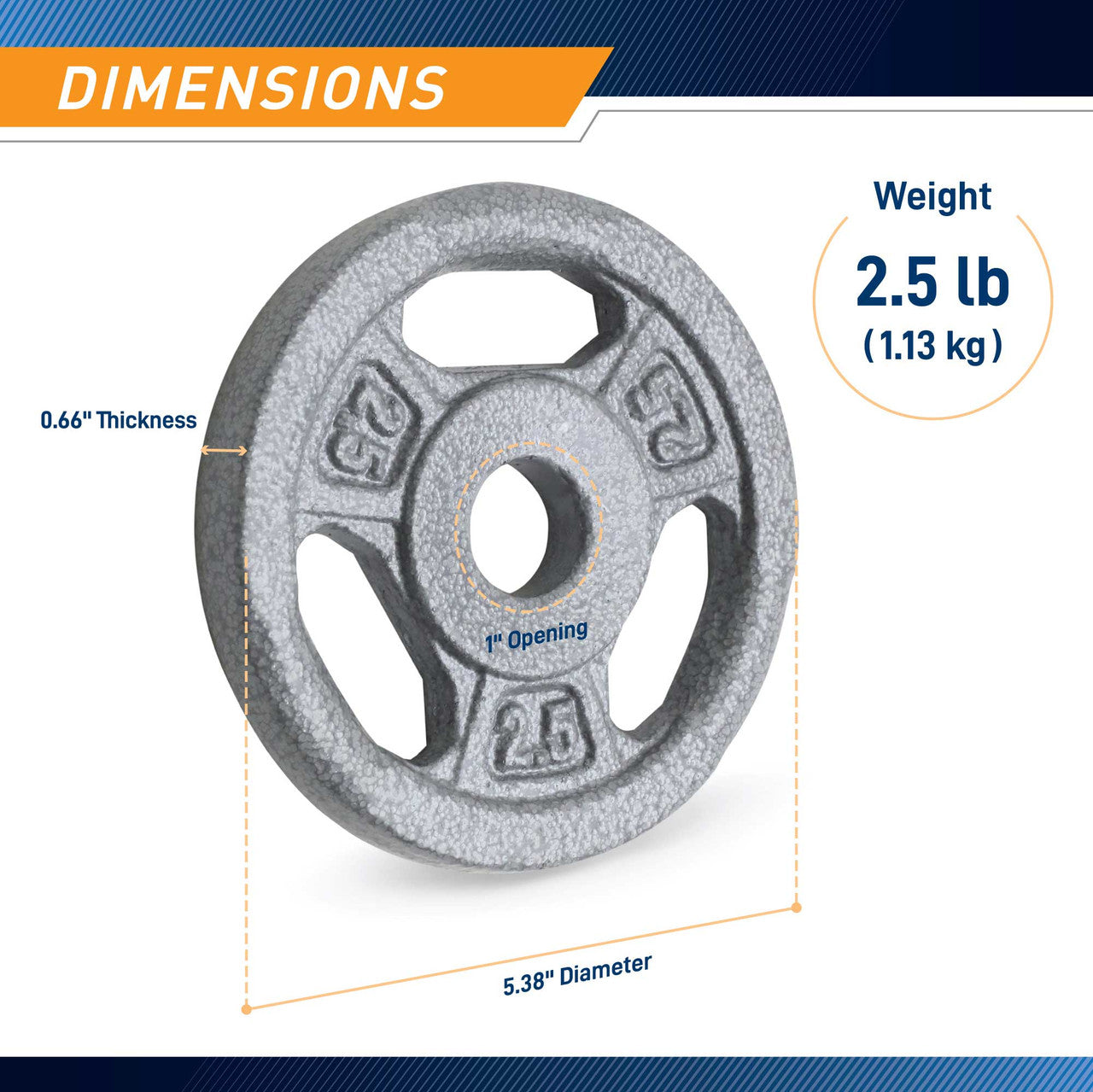 2.5lb Standard Size Grip Plate  B5G-5502 - Infographic - Dimensions