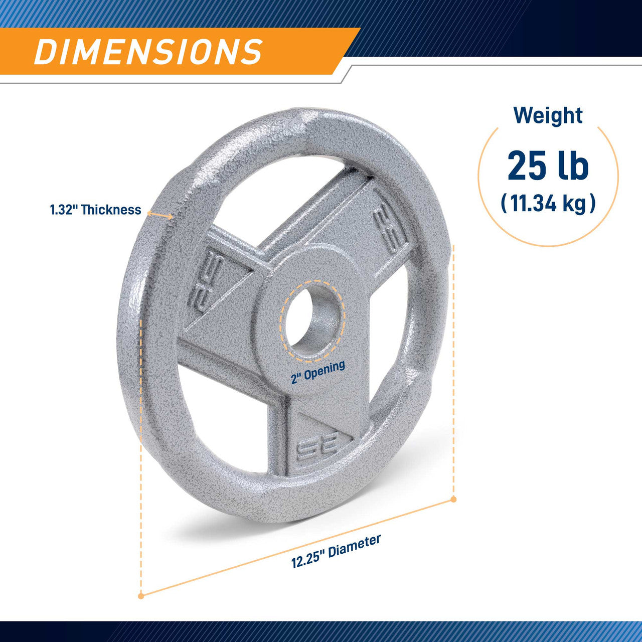 25lb Classic Olympic Plate MCW-25 - Inforaphic - Dimensions