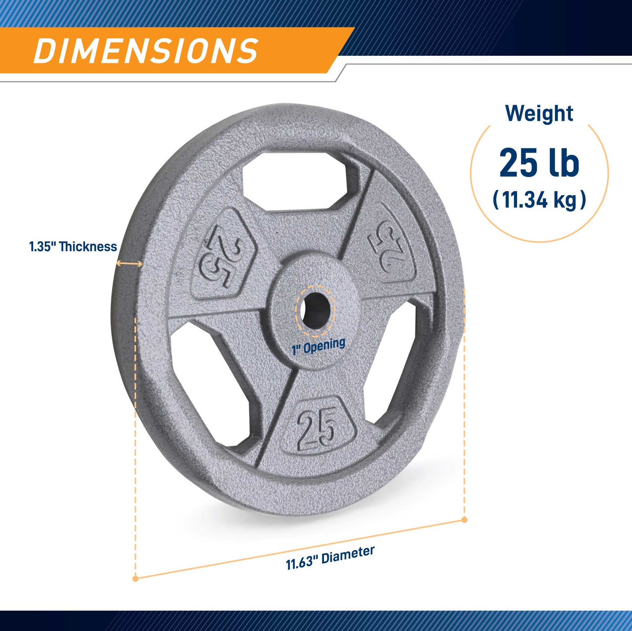 25lb Standard Size Grip Plate  B5G-5525 - Infographic - Dimensions
