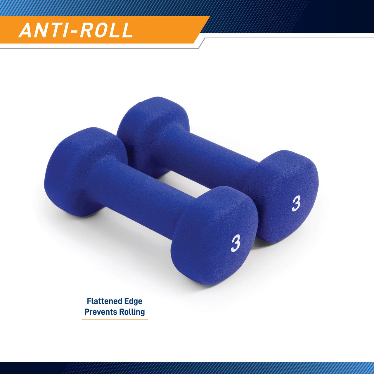 3-Pair Neoprene Dumbbell Set with Dumbbell Rack - 32 lbs total NDS-32B  Marcy - Infographic - Anti-Roll