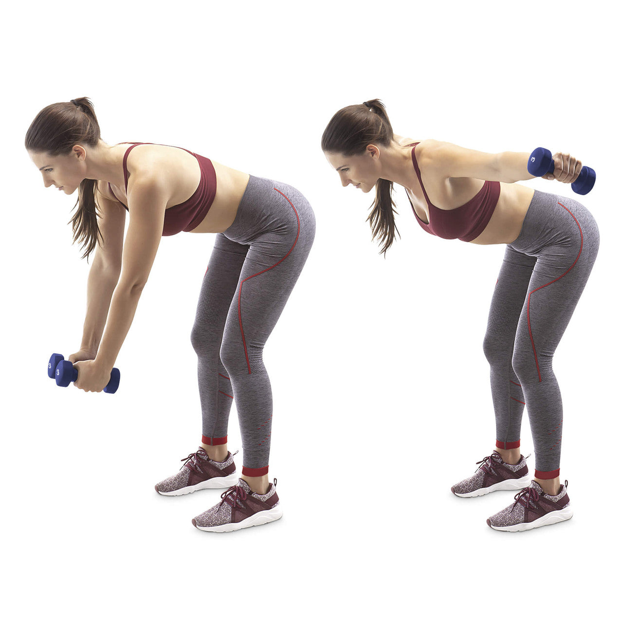 3-Pair Neoprene Dumbbell Set with Dumbbell Rack - 32 lbs total NDS-32B  Marcy - Model doing Bent over Flies with Neoprene Dumbbells
