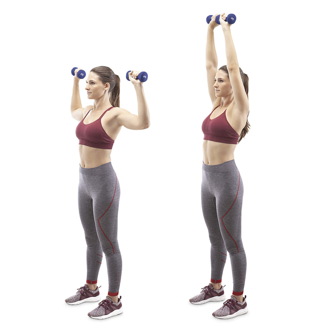 3-Pair Neoprene Dumbbell Set with Dumbbell Rack - 32 lbs total NDS-32B  Marcy - Model doing Standing Shoulder Presses with Neoprene Dumbbells