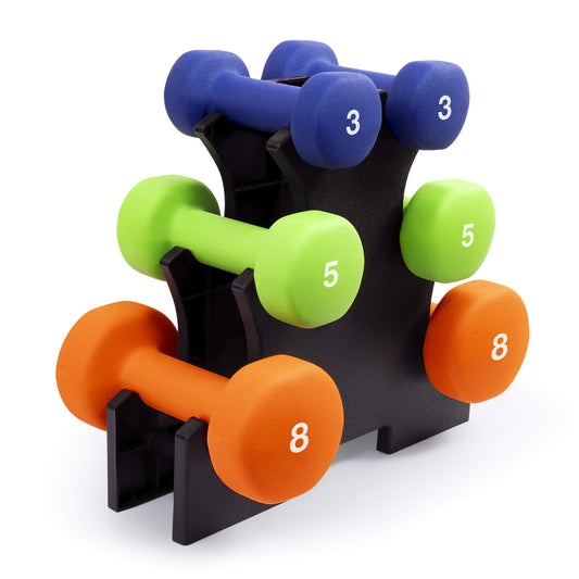 3-Pair Neoprene Dumbbell Set with Dumbbell Rack - 32 lbs total NDS-32B  Marcy