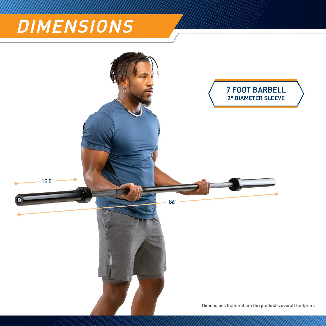 7ft Olympic Barbell 30lbs with 15.5 inch Loadable Sleeves  Marcy TRB-84 - Infographic - Dimensions