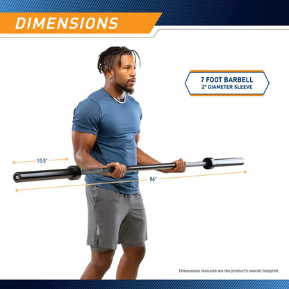 7ft Olympic Barbell 30lbs with 15.5 inch Loadable Sleeves  Marcy TRB-84 - Infographic - Dimensions