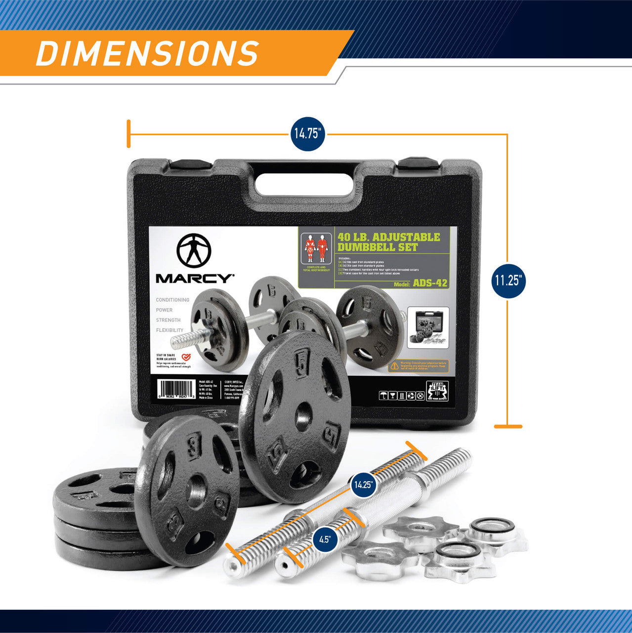 The Iron 40 Lb. Adjustable Dumbbell Set with Case - Main Image
