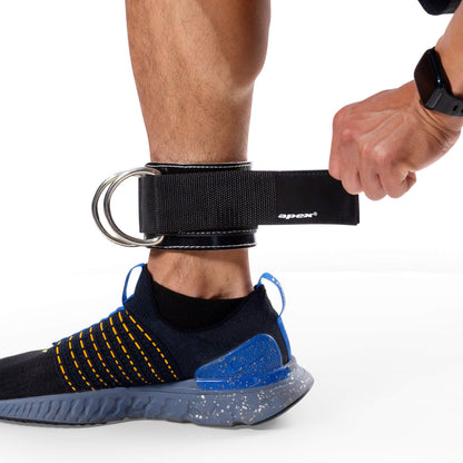 Adjustable 3” Ankle Strap - Heavy Duty Padded Ankle Cuff with D-Rings for Cable Exercises and More B5AS3 - Apex - strapping off