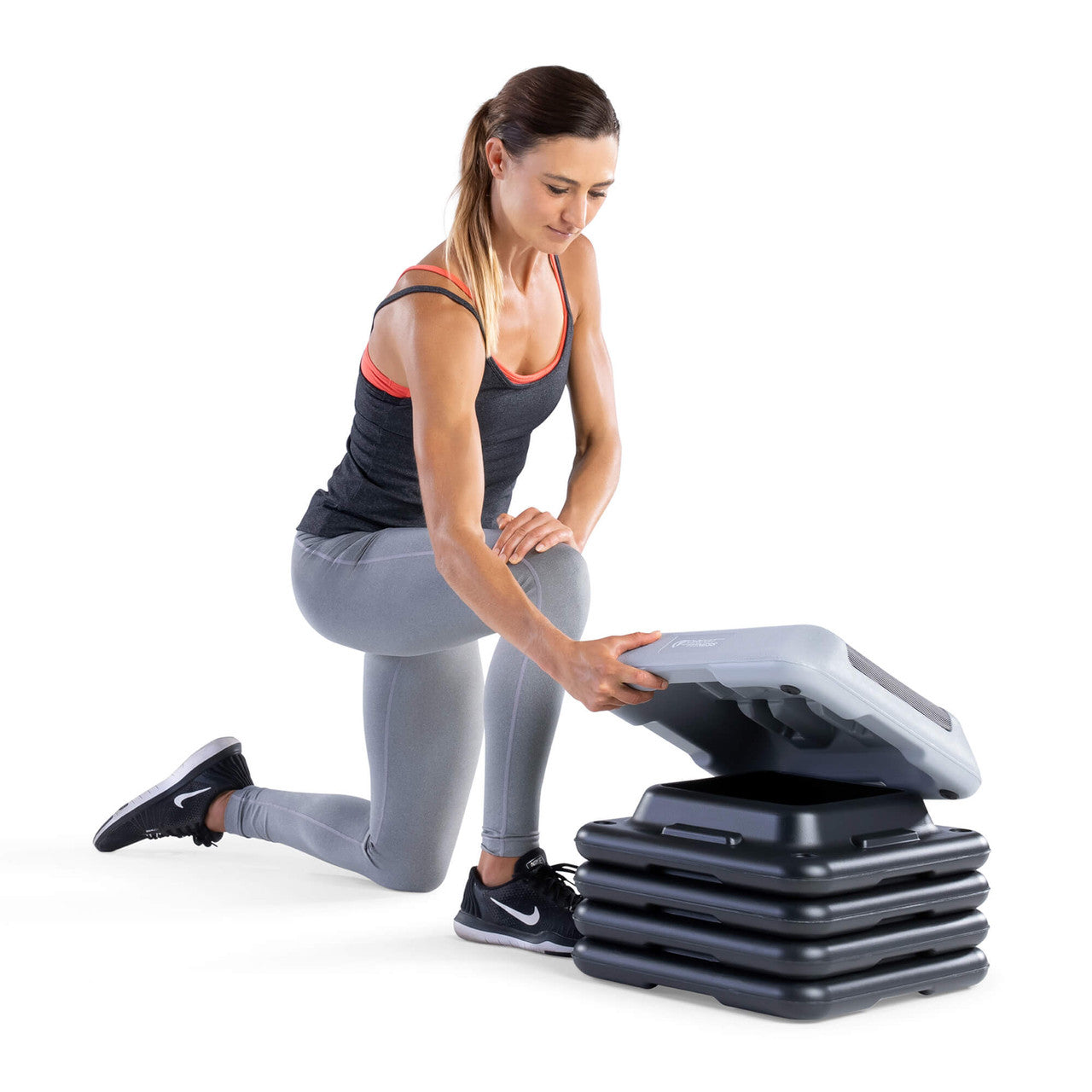 Adjustable Aerobic Step Platform with 4 Risers - Gray - Circuit Fitness - model assembling