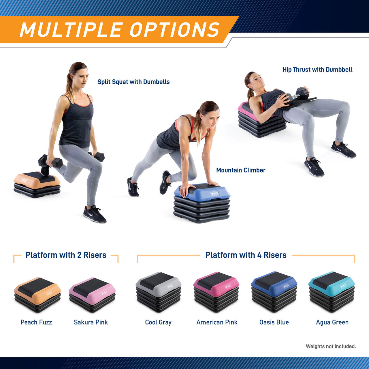 Adjustable Aerobic Step Platform with 4 Risers - Gray - Circuit Fitness - multiple options
