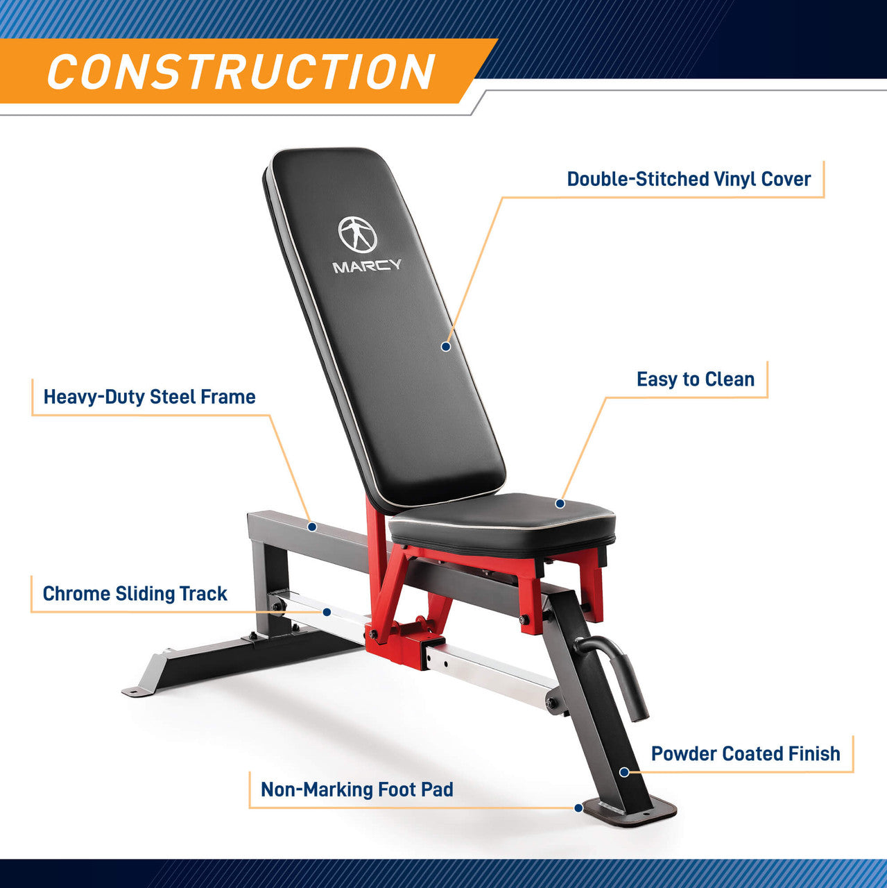Adjustable Utility Bench with Chrome Sliding Track SB-5429 Marcy - Infographic - Construction