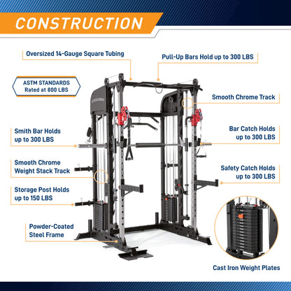All-in-One Home Gym Deluxe Functional Trainer with Weight Stack, Smith Machine, Cable Crossovers and More- SM-6900 SteelBody construction