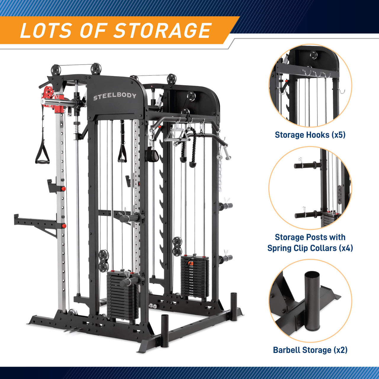 All-in-One Home Gym Deluxe Functional Trainer with Weight Stack, Smith Machine, Cable Crossovers and More- SM-6900 SteelBody lots of storage