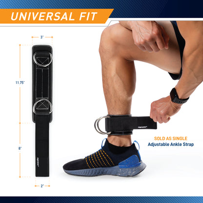 APEX Adjustable 3” Ankle Strap - Heavy Duty Padded Ankle Cuff with D-Rings for Cable Exercises and More | B5AS3