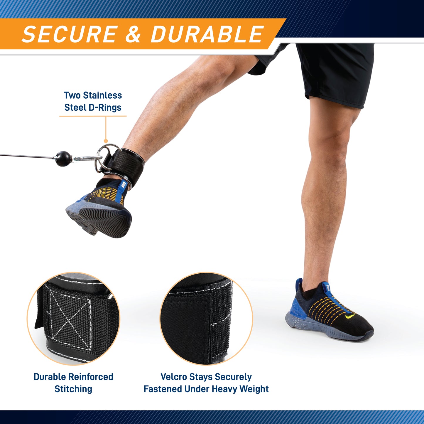 APEX Adjustable 3” Ankle Strap - Heavy Duty Padded Ankle Cuff with D-Rings for Cable Exercises and More | B5AS3