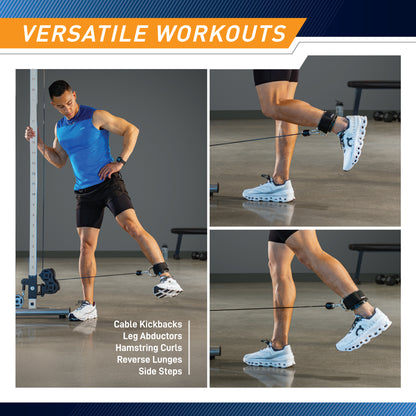 APEX Adjustable 3” Ankle Strap - Heavy Duty Padded Ankle Cuff with D-Rings for Cable Exercises and More | B5AS3