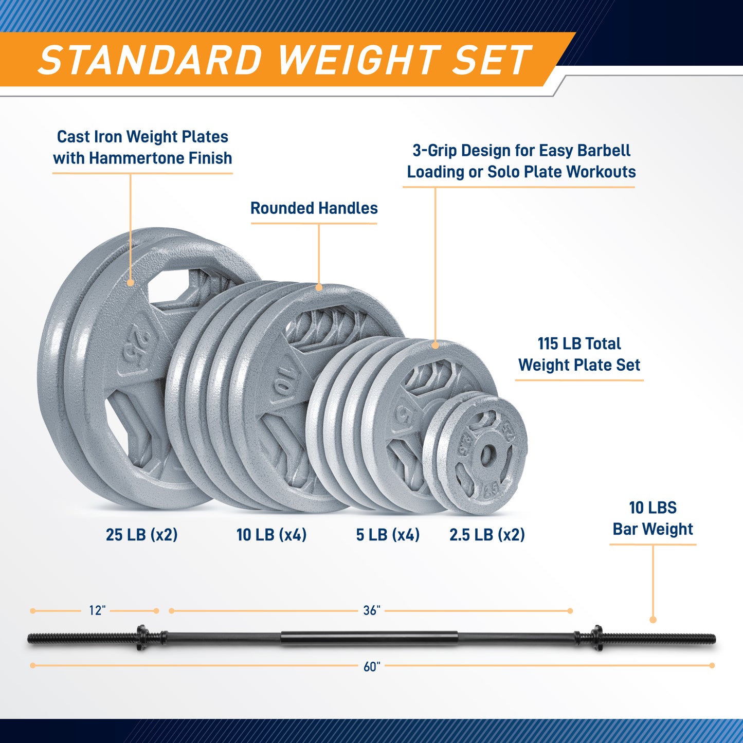 Marcy 125lb Standard Cast Iron Weight Set | B5G-125