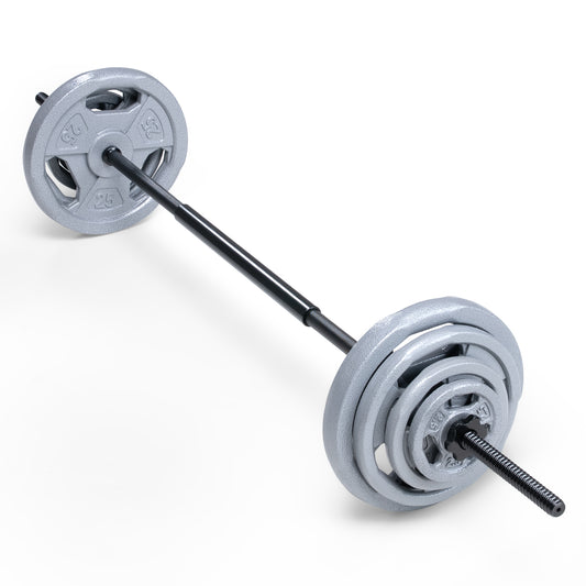 Barbell with weight plates on a white background