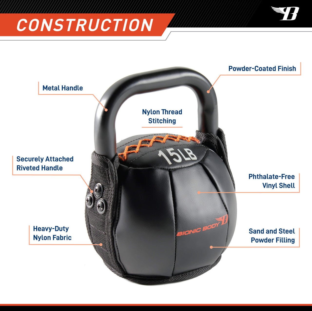 Bionic Body 15 lb. Soft Kettlebell BBKB-15 - CONSTRUCTION