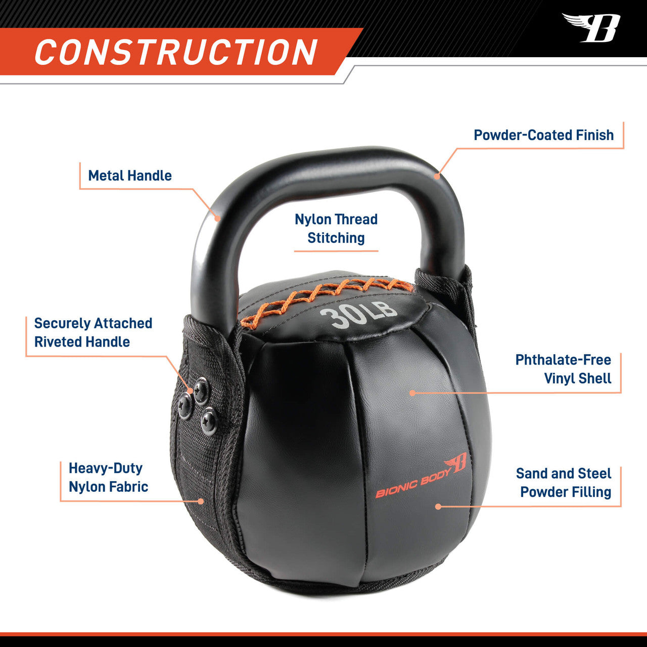 Bionic Body 30 lb. Soft Kettlebell BBKB-30 - CONSTRUCTION