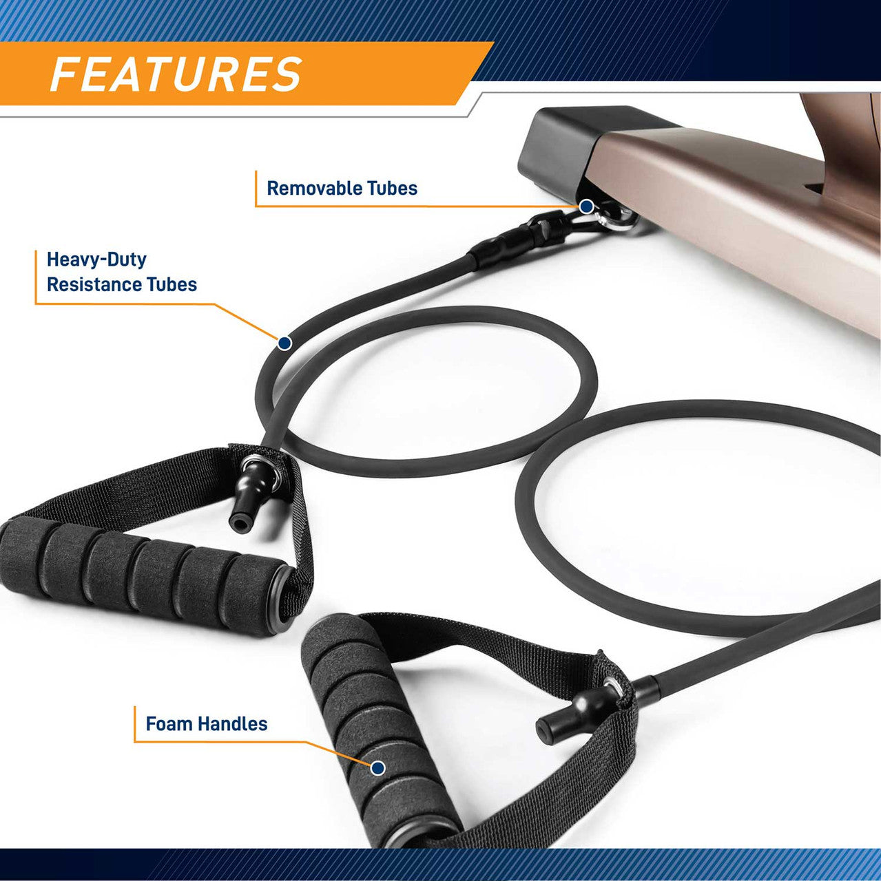 Bionic Body Compact Elliptical Trainer with Resistance Tubes has thick handles for better grip
