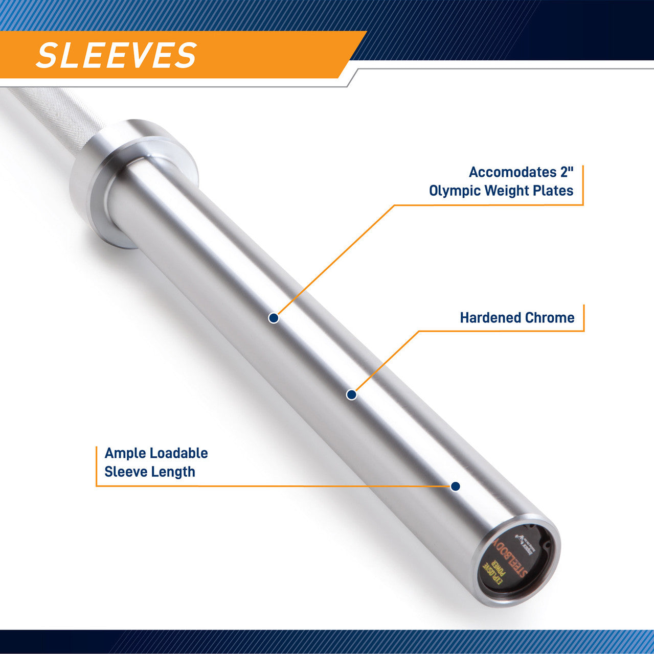 45lb Olympic Barbell SteelBody - STB-1707CC- Chrome Silver Bar - compatible with 2 inch hole Olympic plates