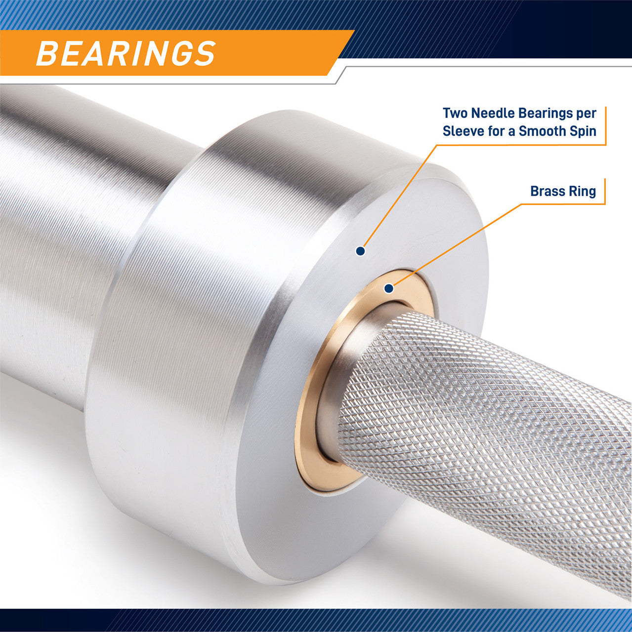 45lb Olympic Barbell SteelBody - STB-1707CC - Chrome Silver bar - 4 Needle Bearings