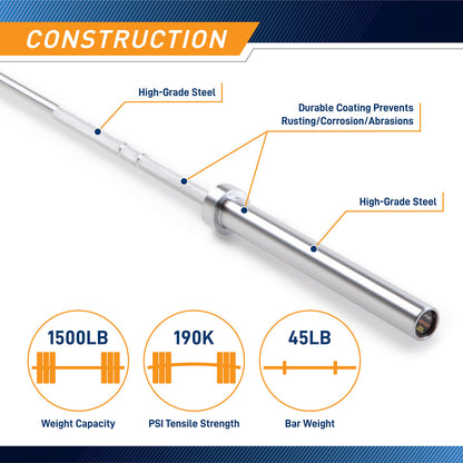 45lb Olympic Barbell SteelBody - STB-1707CC - Chrome Silver bar - Heavy Duty Construction