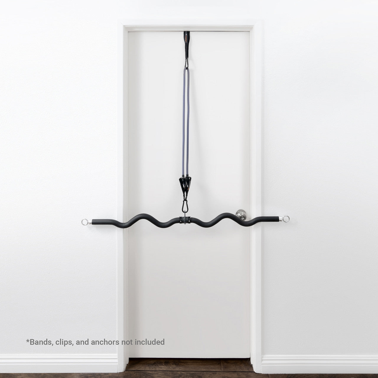 Deluxe Exercise Bar for Lats, Curls and More BBEB-7355  Bionic Body - Resistance tube in Use with Door - 2