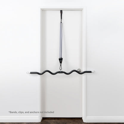 Deluxe Exercise Bar for Lats, Curls and More BBEB-7355  Bionic Body - Resistance tube in Use with Door - 2