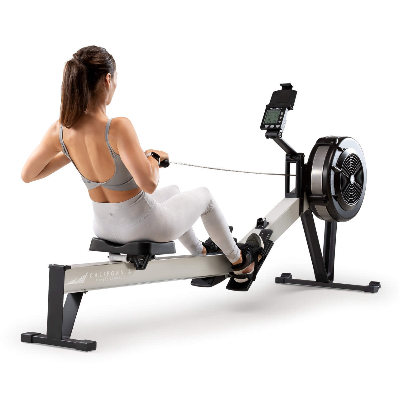 Deluxe Rowing Machine with Adjustable Air Resistance - NS-7874RW  California Fitness Products - With Model using Rower