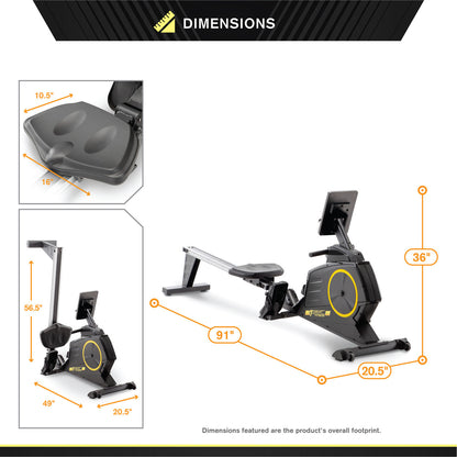 Foldable Magnetic Rowing Machine with Bluetooth  Circuit Fitness AMZ-986RW-BT - Dimensions